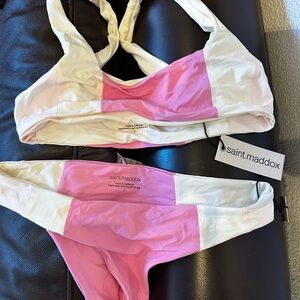 Saint Maddox Pink and White Bikini Set